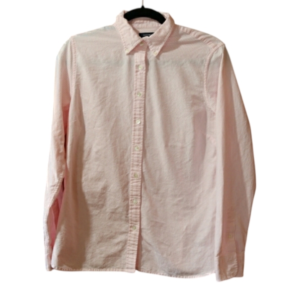 Lands' End Light Pink Striped Cotton Button-Down Shirt Long Sleeve 8 - Picture 2 of 11